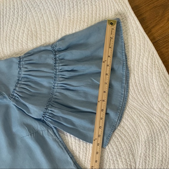 J.Jill Bell Ruffle Sleeve Top Shirt Blouse Chambray Denim Blue Small Petite - Picture 8 of 15